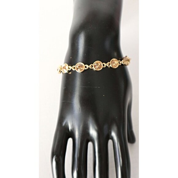 Vintage Jones New York Rhinestone Rivoli Gold Tone Toggle Clasp Bracelet - Picture 2 of 5